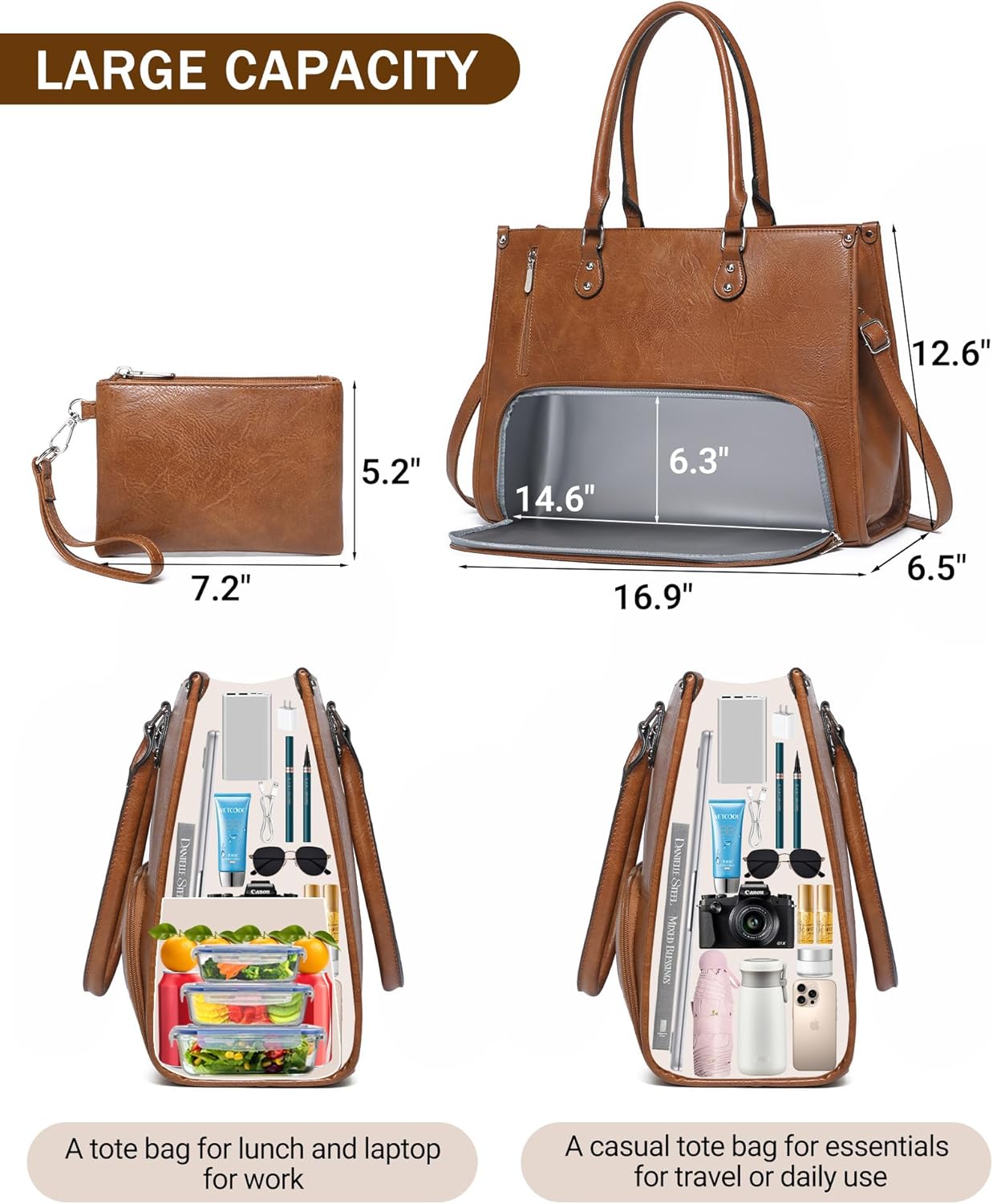 Leather Work Bag Laptop - 2 in 1 Laptop Tote Bag