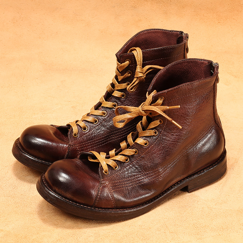 Leather Work Flats - Men's High-top Goodyear-welted Horsehide Leather Boots