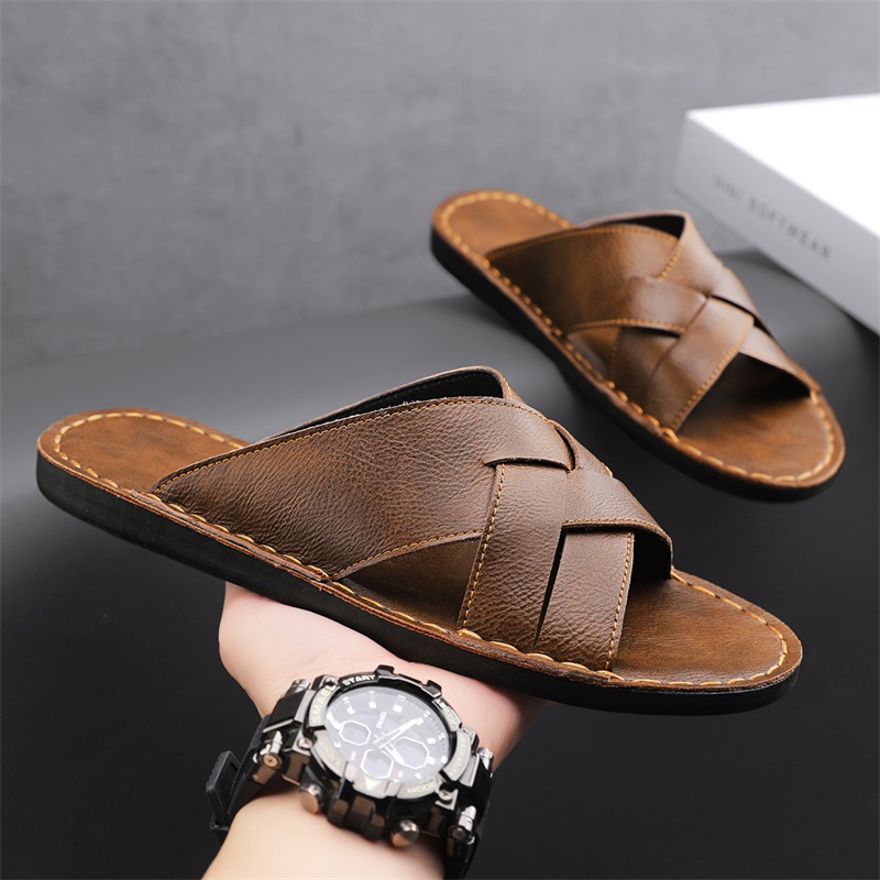 Leather Work Flats - Genuine Leather Men Casual Sandals Summer