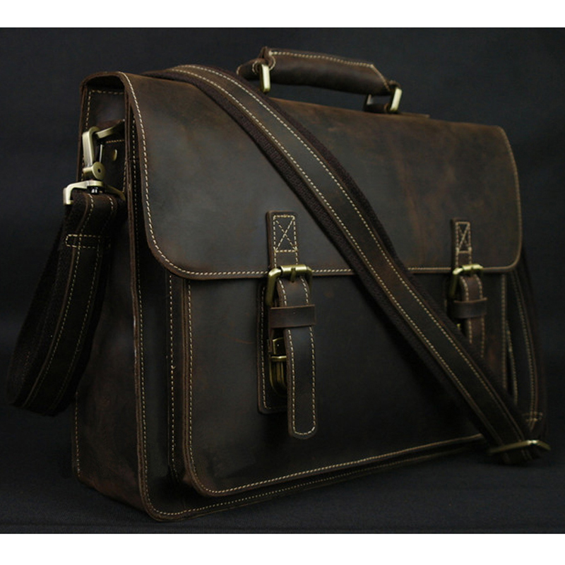 Leather Work Bag Laptop - Vintage Crazy Horse Genuine Leather Men
