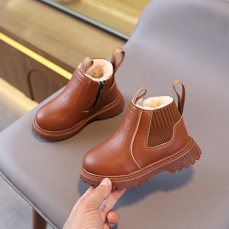 Leather Work For Kids - Children Fleece-Lined Work Short Boots Winter
