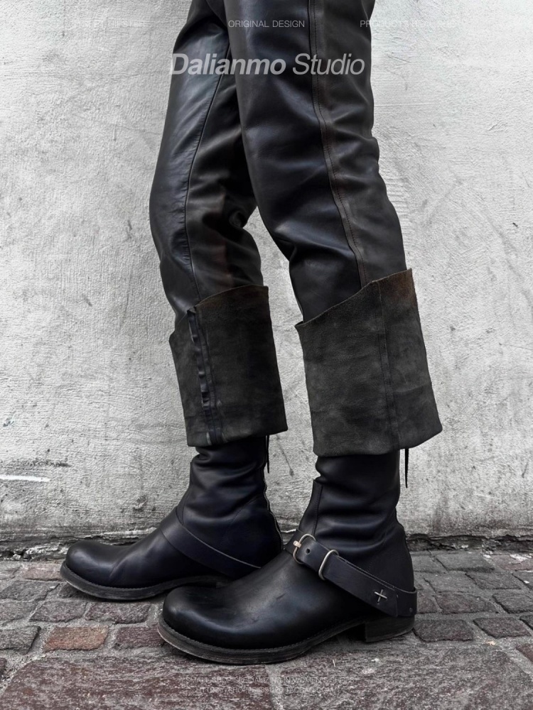 Leather Work Youtube - Black Cool Short Boots for Men