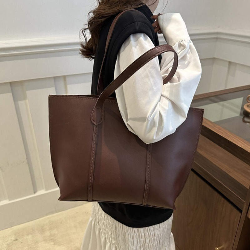 Leather Work Bag Laptop - Retro Faux Leather Shoulder Bag, Large