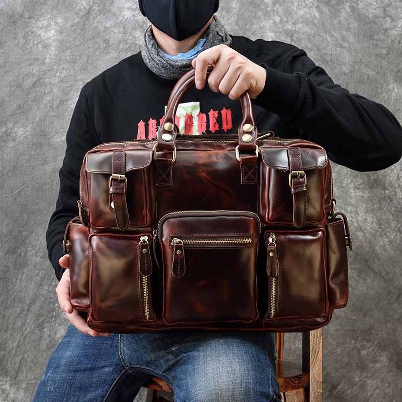 Leather Work Bag Laptop - Men's genuine leather briefcase fit 15