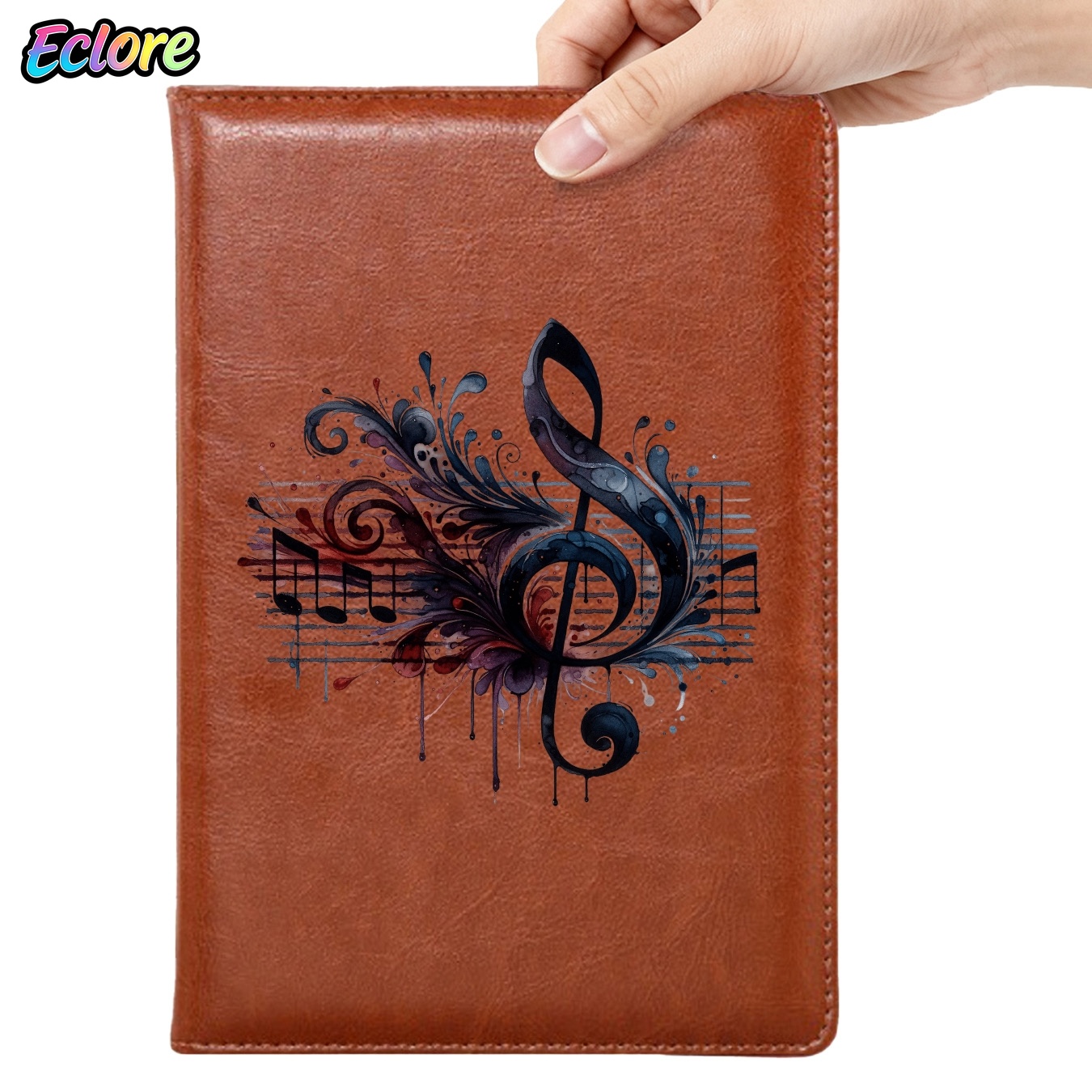 Leather Work Diary Covers - Watercolor Music Symbol Leather Journal Notebook