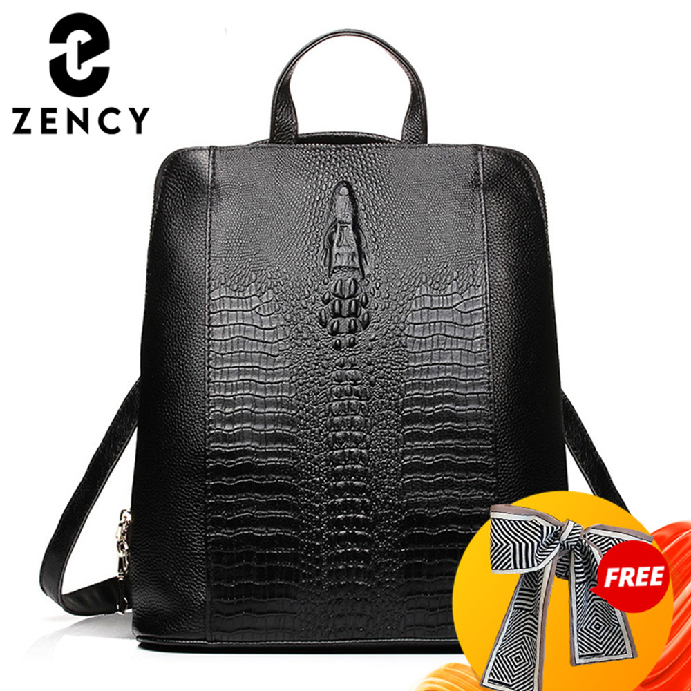 Leather Work Bag Laptop - Zency Women's Crocodile Leather Backpack 100%