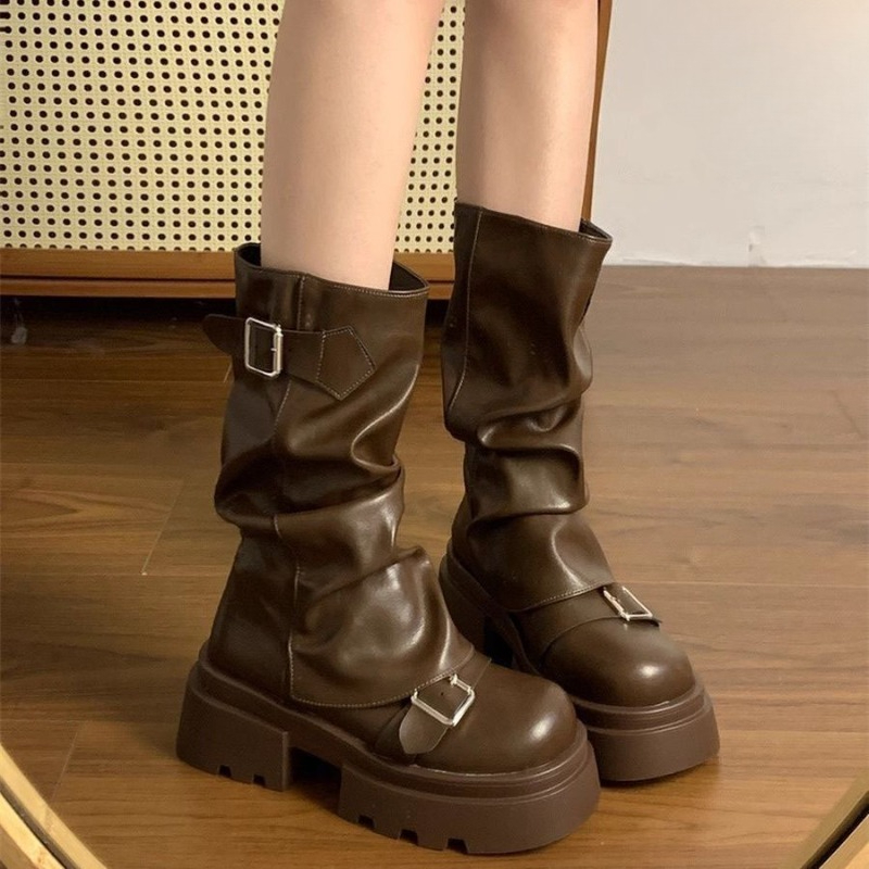Women Punk Mid Calf Boots Autu - огляд і ціна Belt Buckle Blank