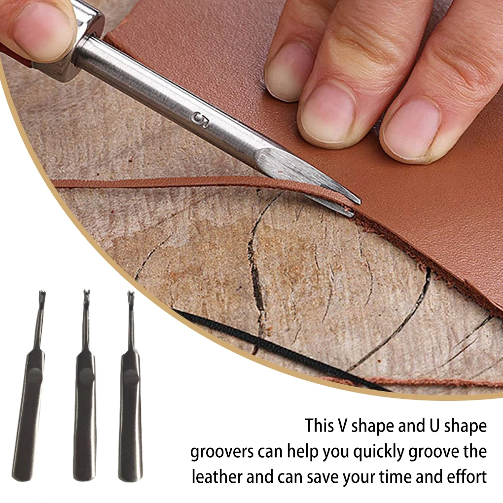 3Pcs Leather Groover Kit U V S - огляд і ціна Leatherwork Edge Creaser