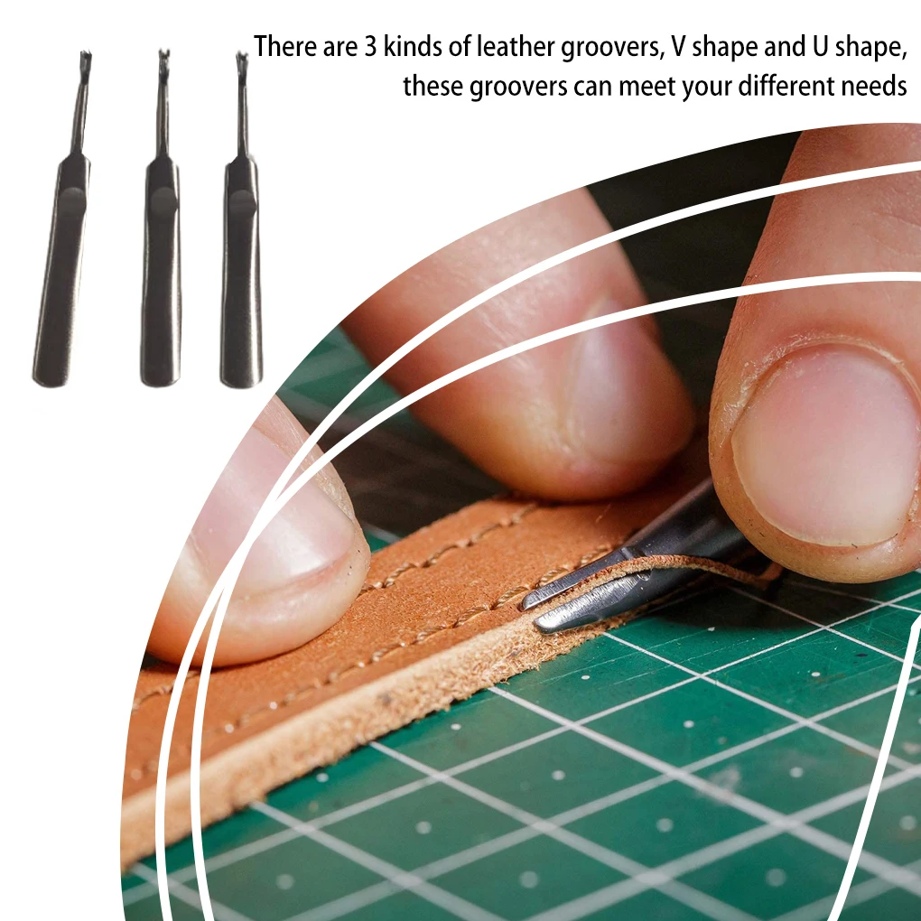 3Pcs Leather Groover Kit U V S - огляд і ціна Leatherwork Edge Creaser