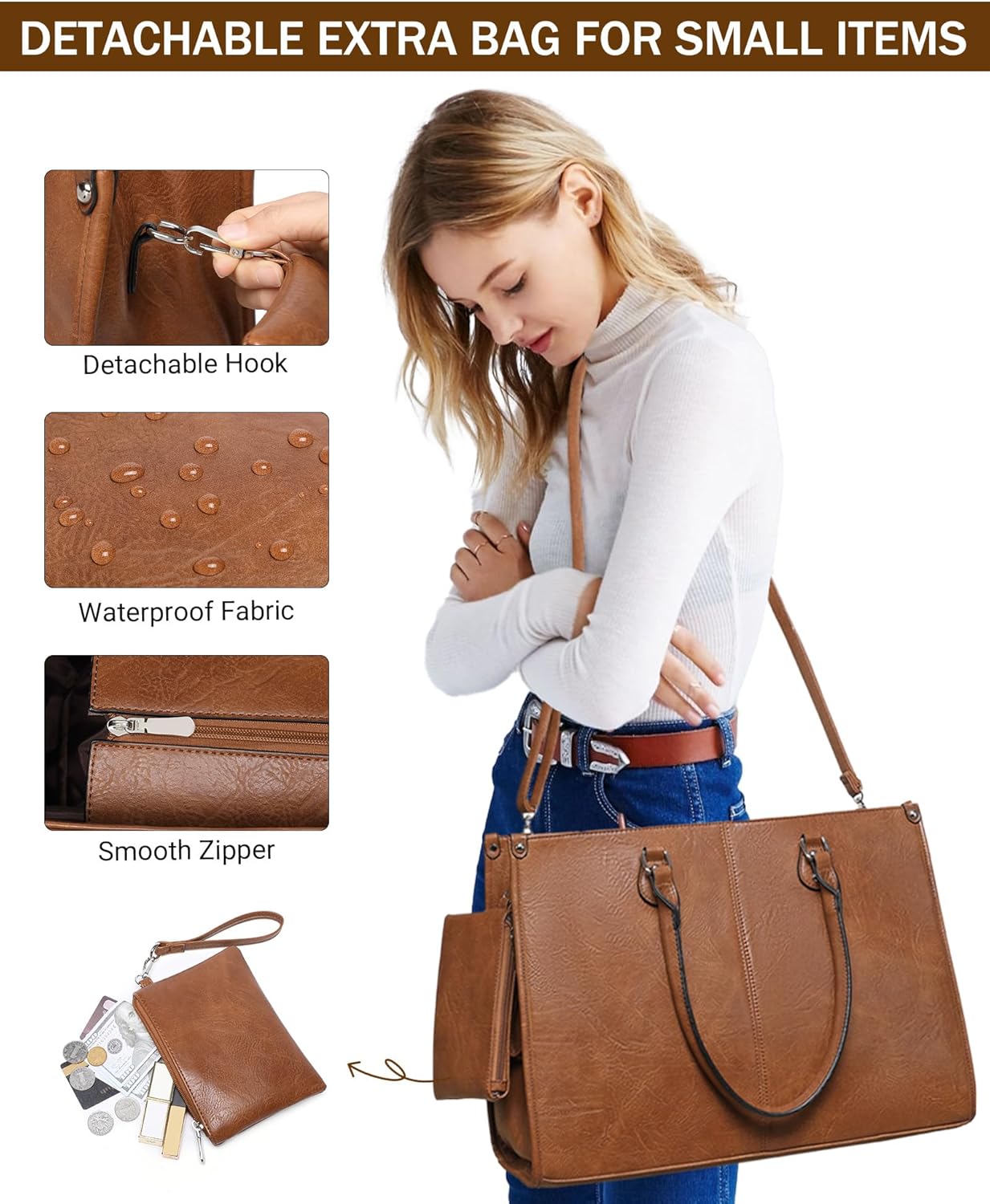2 in 1 Laptop Tote Bag with In - огляд і ціна Leather Work Bag Laptop