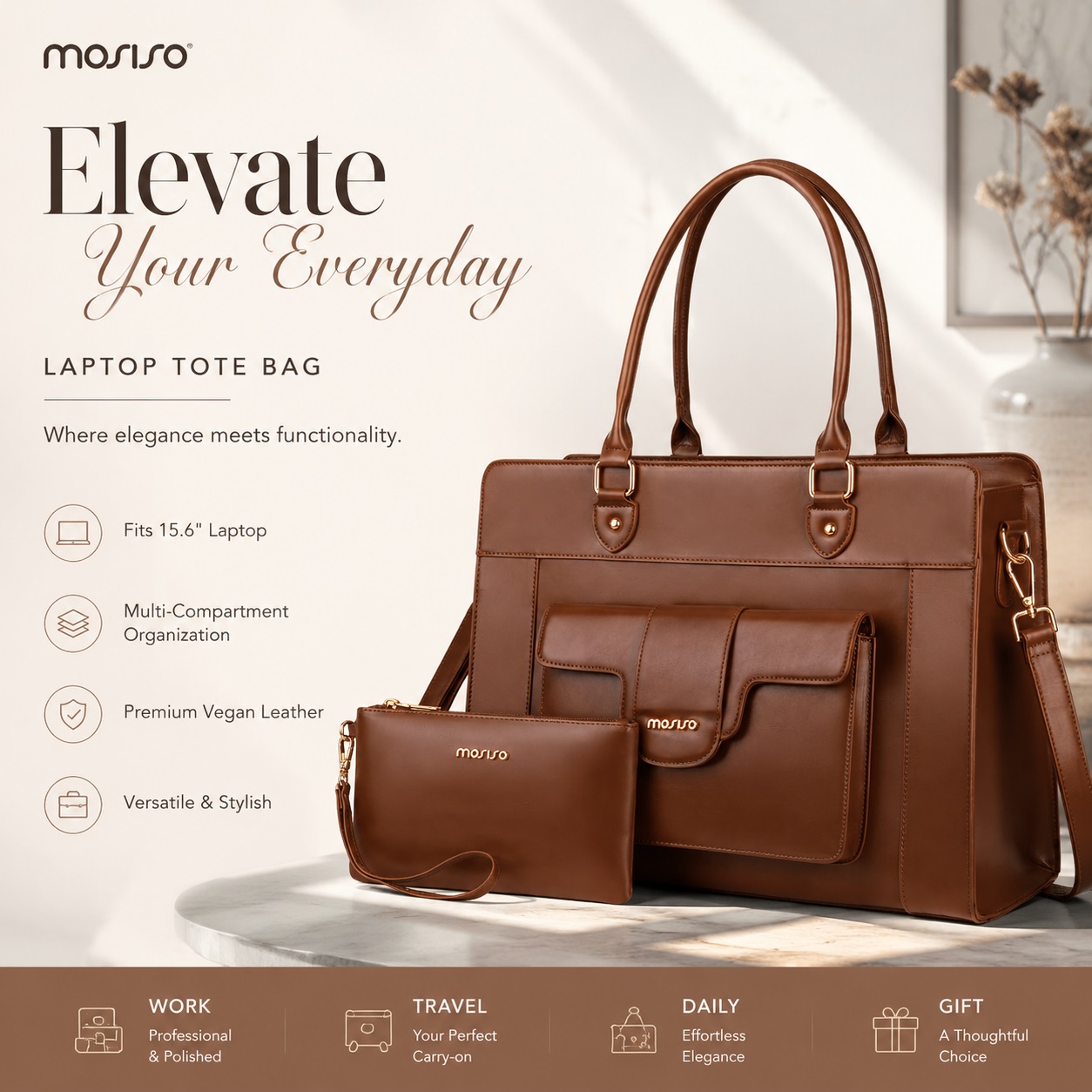 MOSISO Laptop Tote Bag for Wom - огляд і ціна Leather Work Bag Laptop