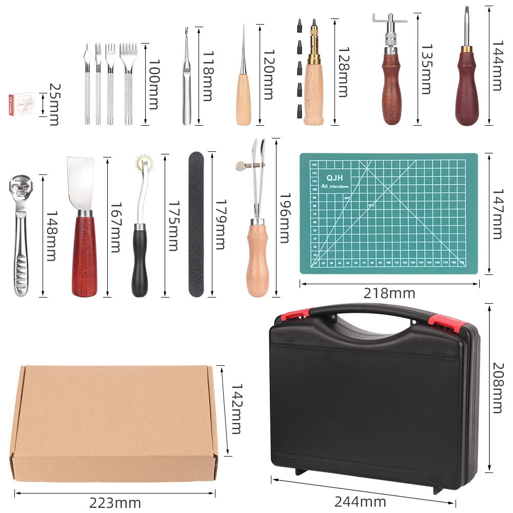 QJH 15 Piece Leather Craft Too - огляд і ціна Leatherwork Beginner Tools